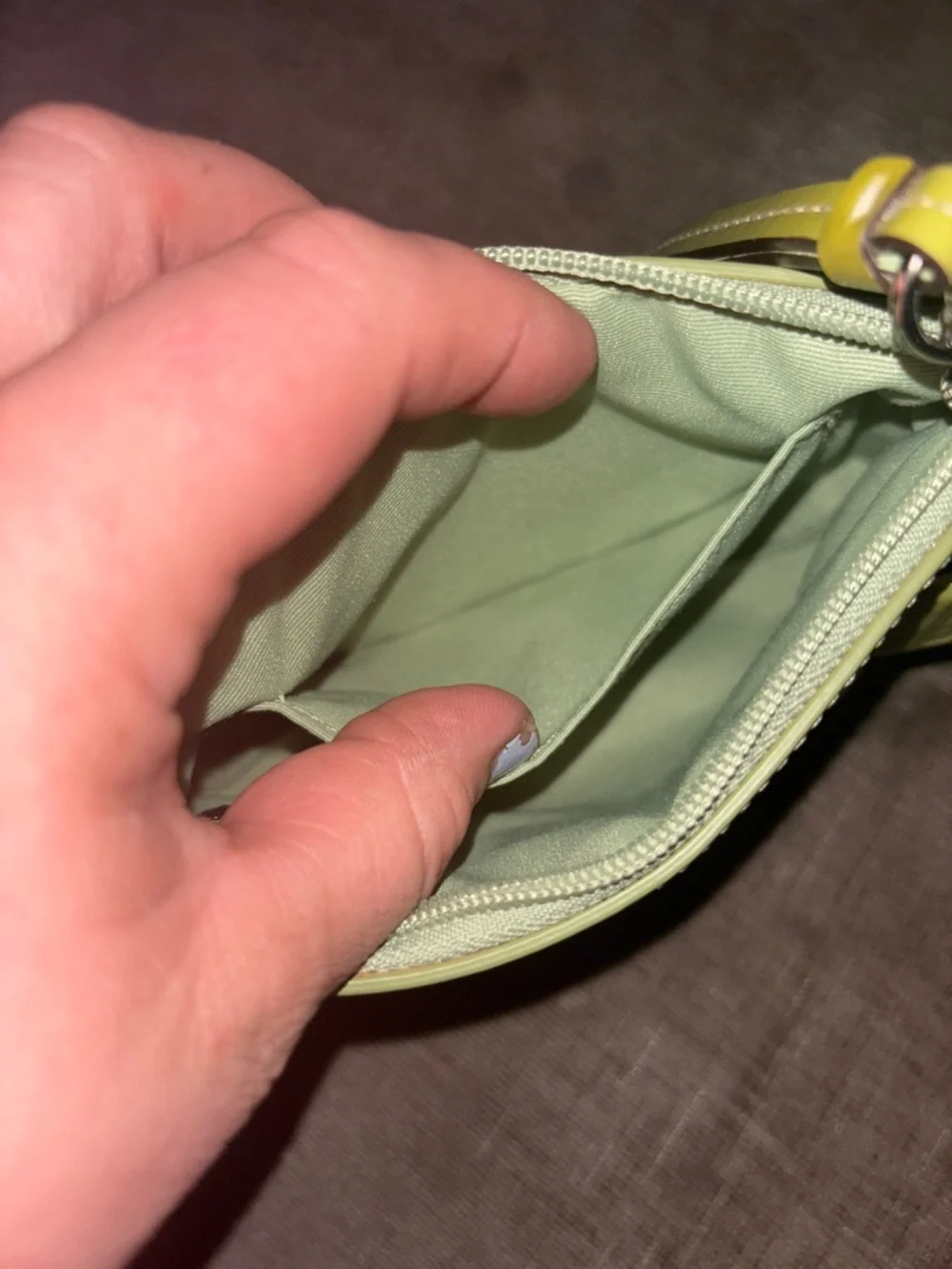 Coach Beige Signature Wristlet with Lime Trim